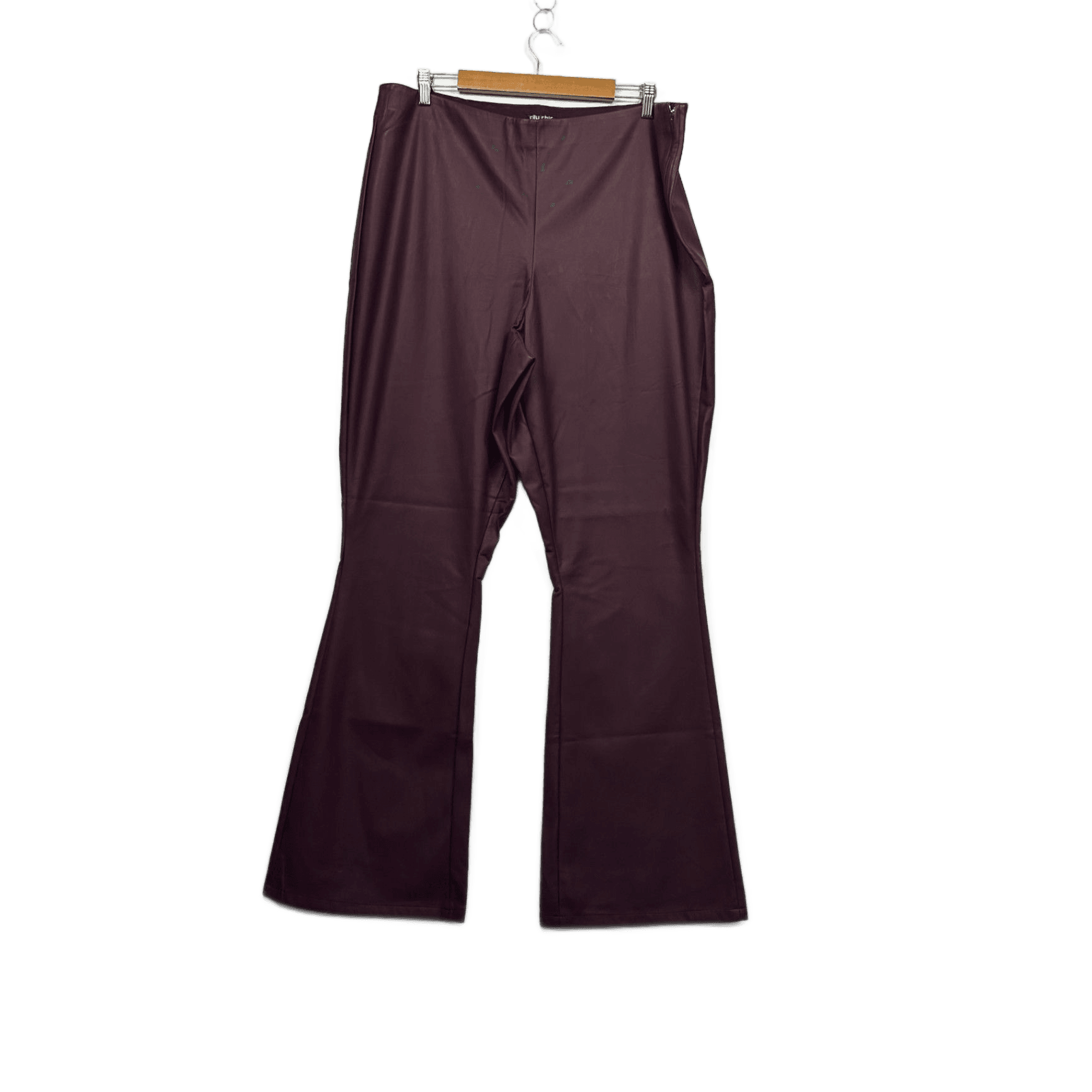 City Chic Faux Leather PVC Flared Pants Trousers Size 22 Burgundy