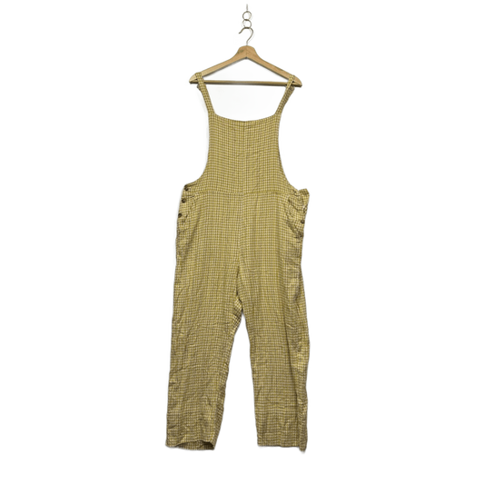 RVCA Mustard White Houndstooth Check Pinafore Boho Jumpsuit Overalls Pockets 14