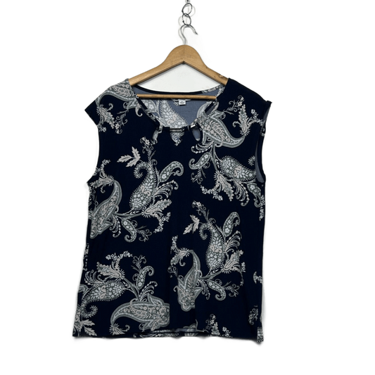 Rockmans Navy Keyhole Top Blouse Size XL Paisley Print