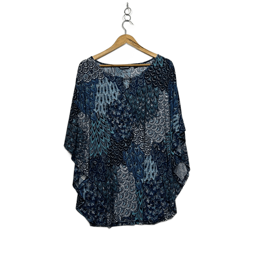 Nina Leonard Top Size XL Short Batwing Sleeve Multicoloured Blue