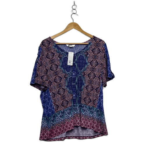 New Rockmans Purple Beaded Trim Top Size 16 XL Short Sleeve