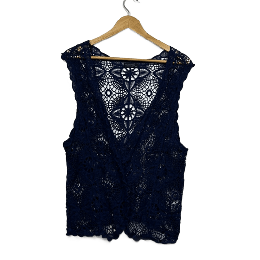Crossroads Navy Blue Cotton Sleeveless Crochet Bohemian Vest Size 16 18