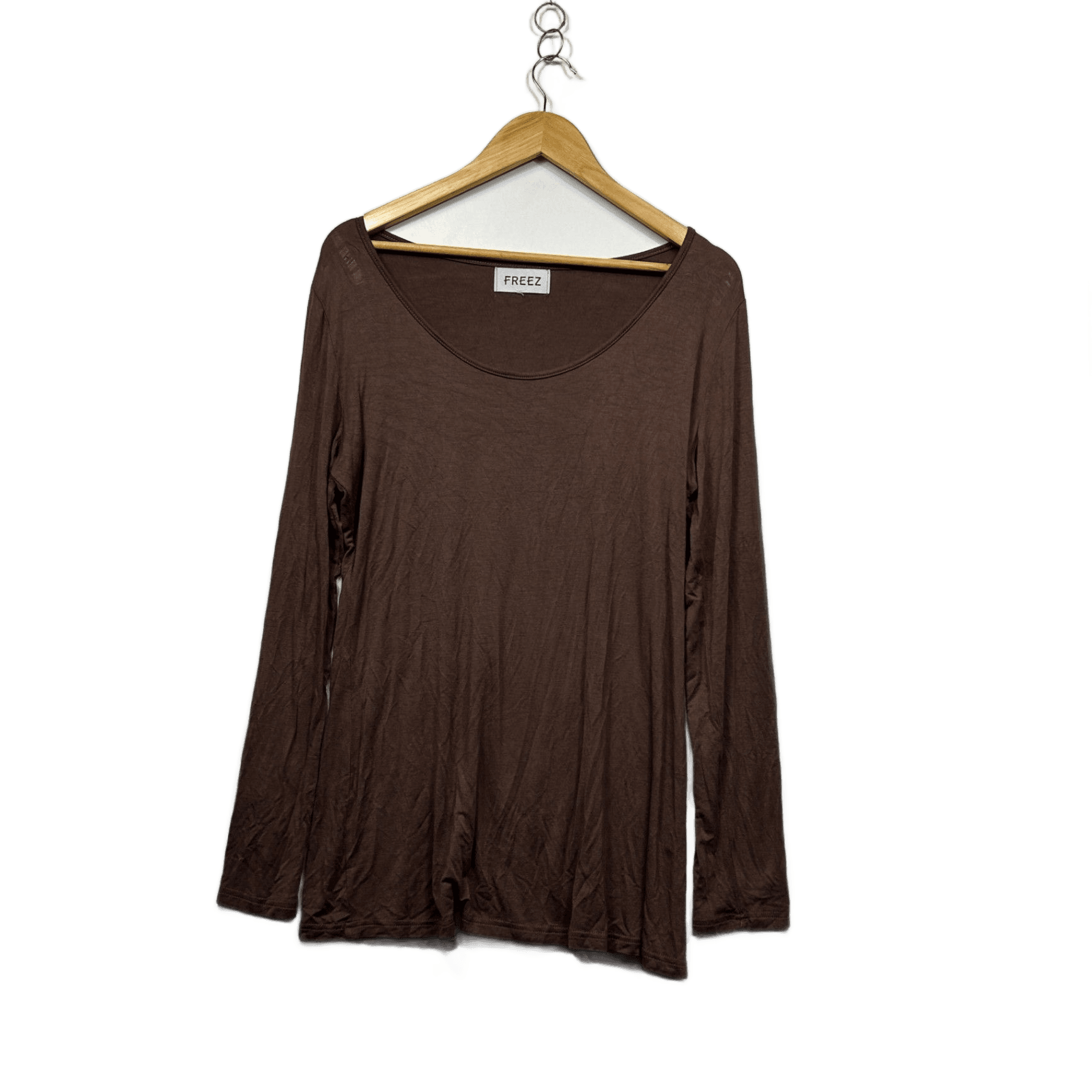 FREEZ Brown Viscose Blend Long Sleeve Round Neck Basic Top Size Large? 14 16
