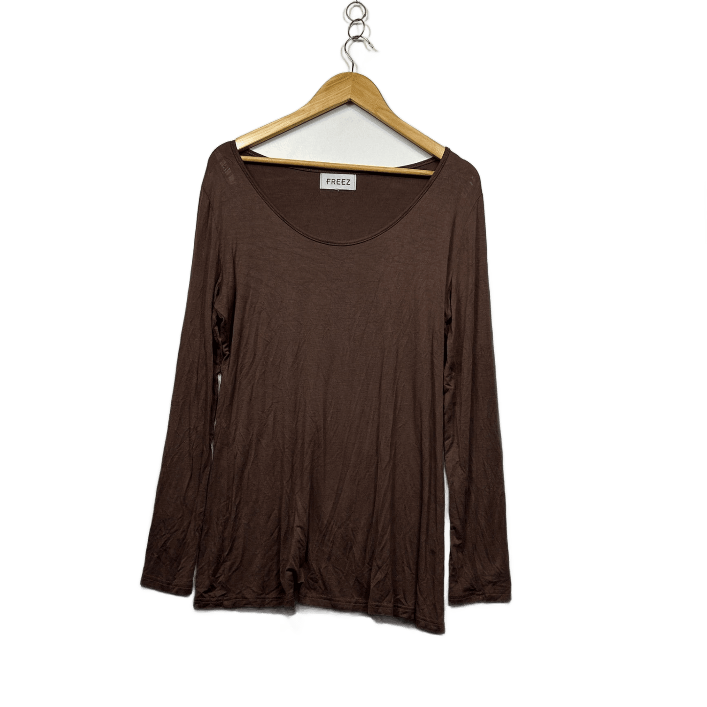 FREEZ Brown Viscose Blend Long Sleeve Round Neck Basic Top Size Large? 14 16