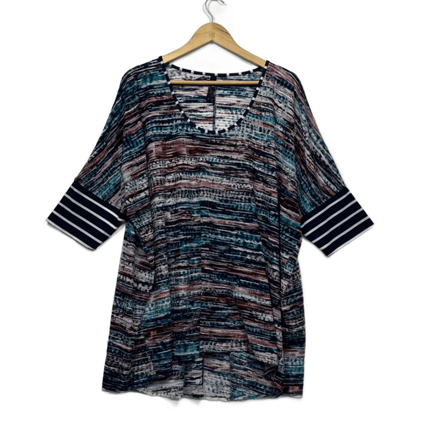 Taking Shape Tunic Top Size 16 Plus Small 3/4 Sleeve Multicoloured Ribbed
