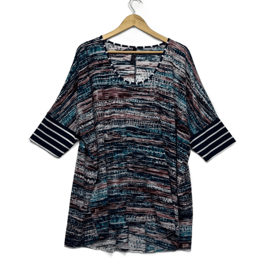 Taking Shape Tunic Top Size 16 Plus Small 3/4 Sleeve Multicoloured Ribbed