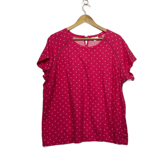 W Lane Linen Blend Pink Dots Short Sleeve Top Size 20