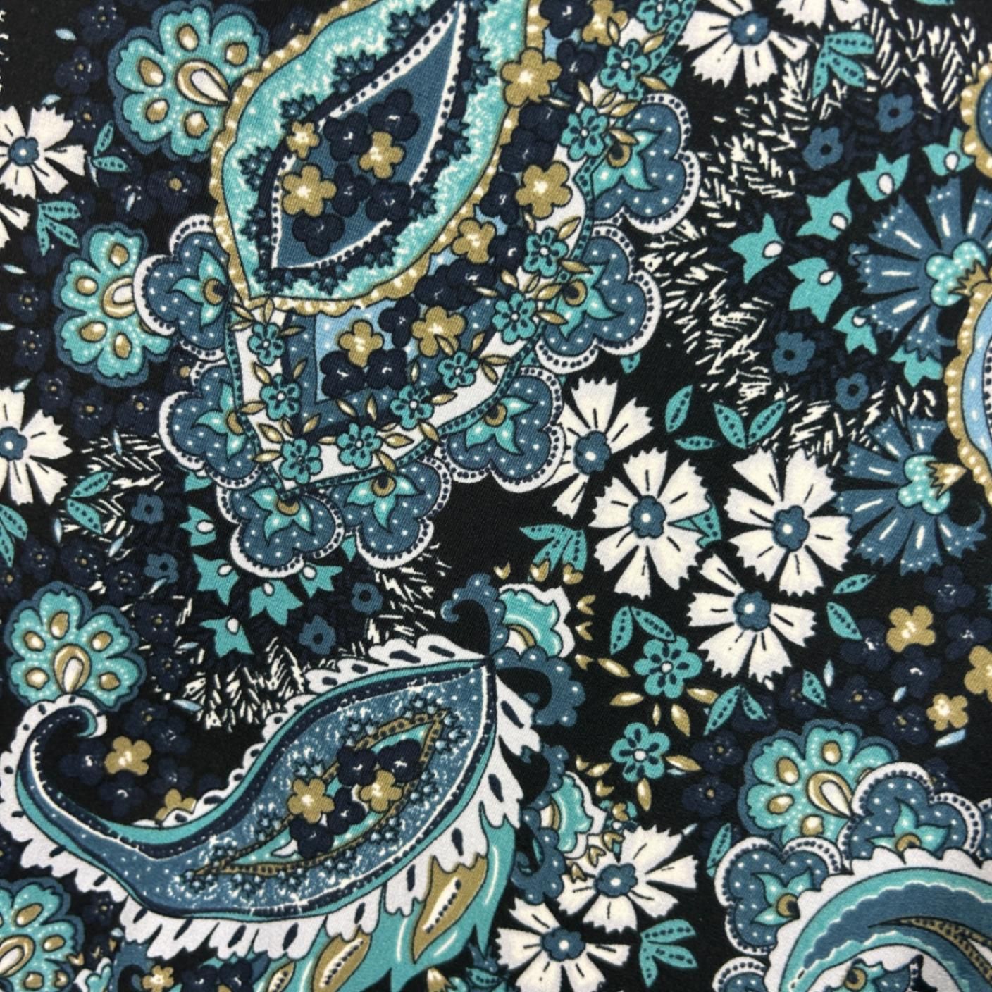 Nina Leonard Blue Paisley Print Short Sleeve Round Neck Top Size 16