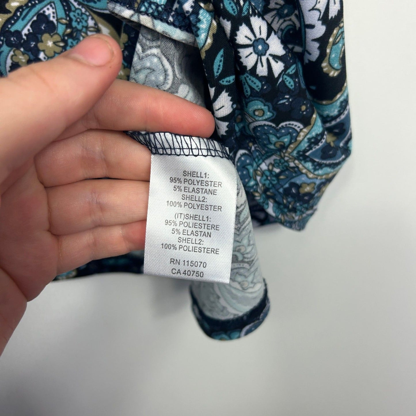 Nina Leonard Blue Paisley Print Short Sleeve Round Neck Top Size 16