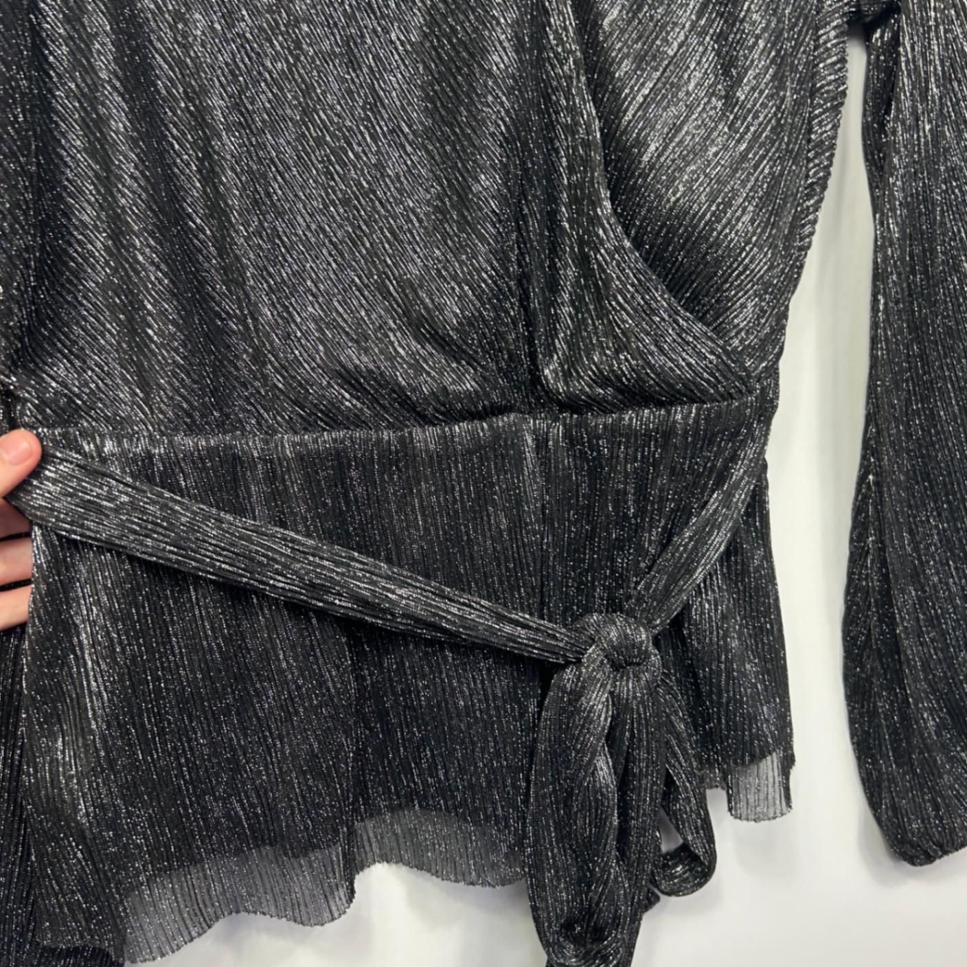 Estelle Black Long Sleeve V Neck Wrap Top Size AU 14 Plus Evening Cocktail