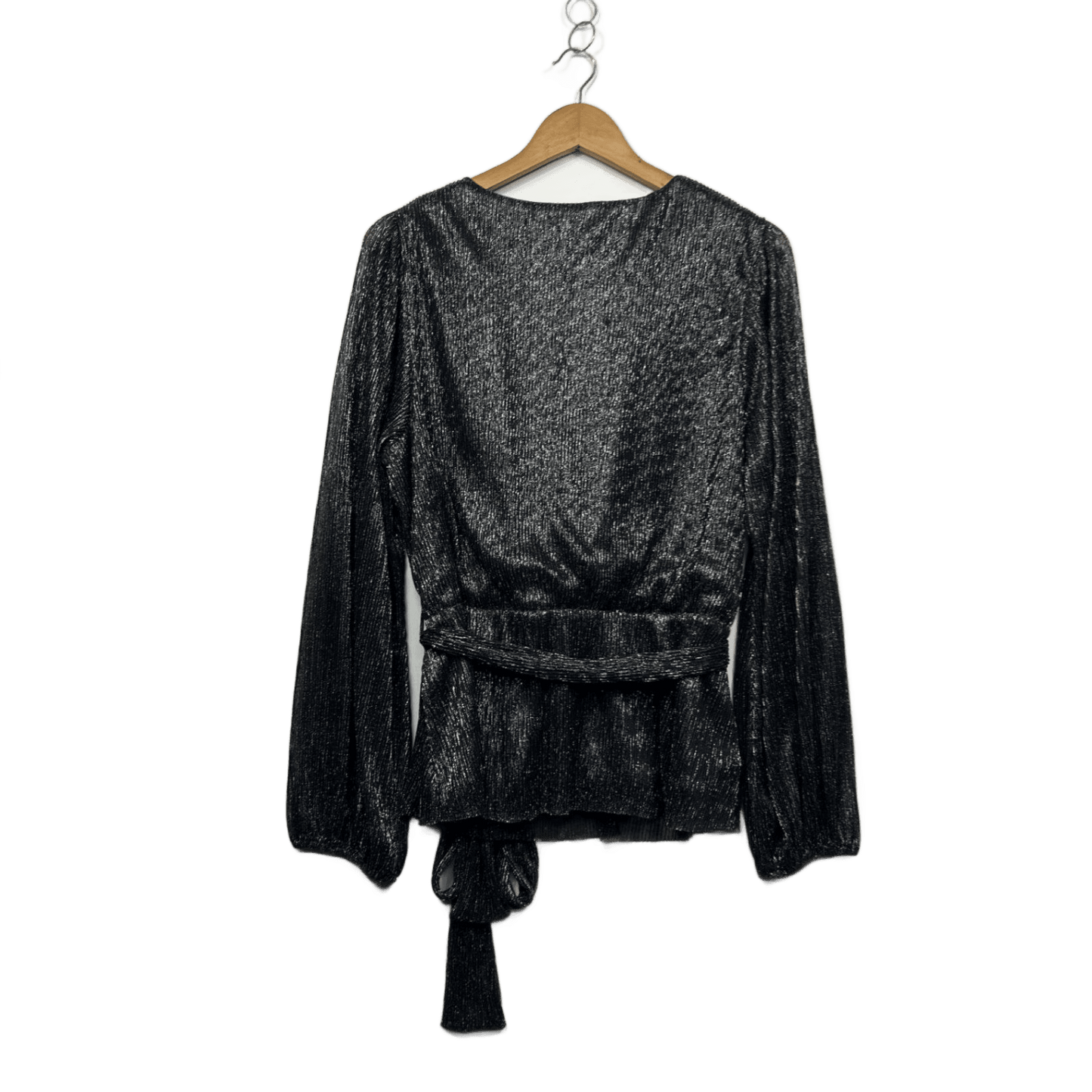 Estelle Black Long Sleeve V Neck Wrap Top Size AU 14 Plus Evening Cocktail