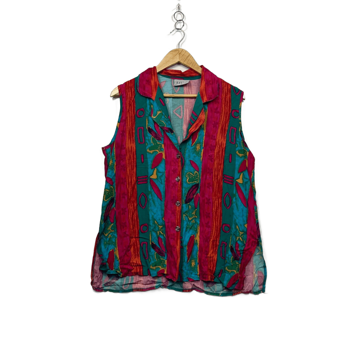 Vintage Katies Sleeveless Top Button Up Multicoloured Size 14