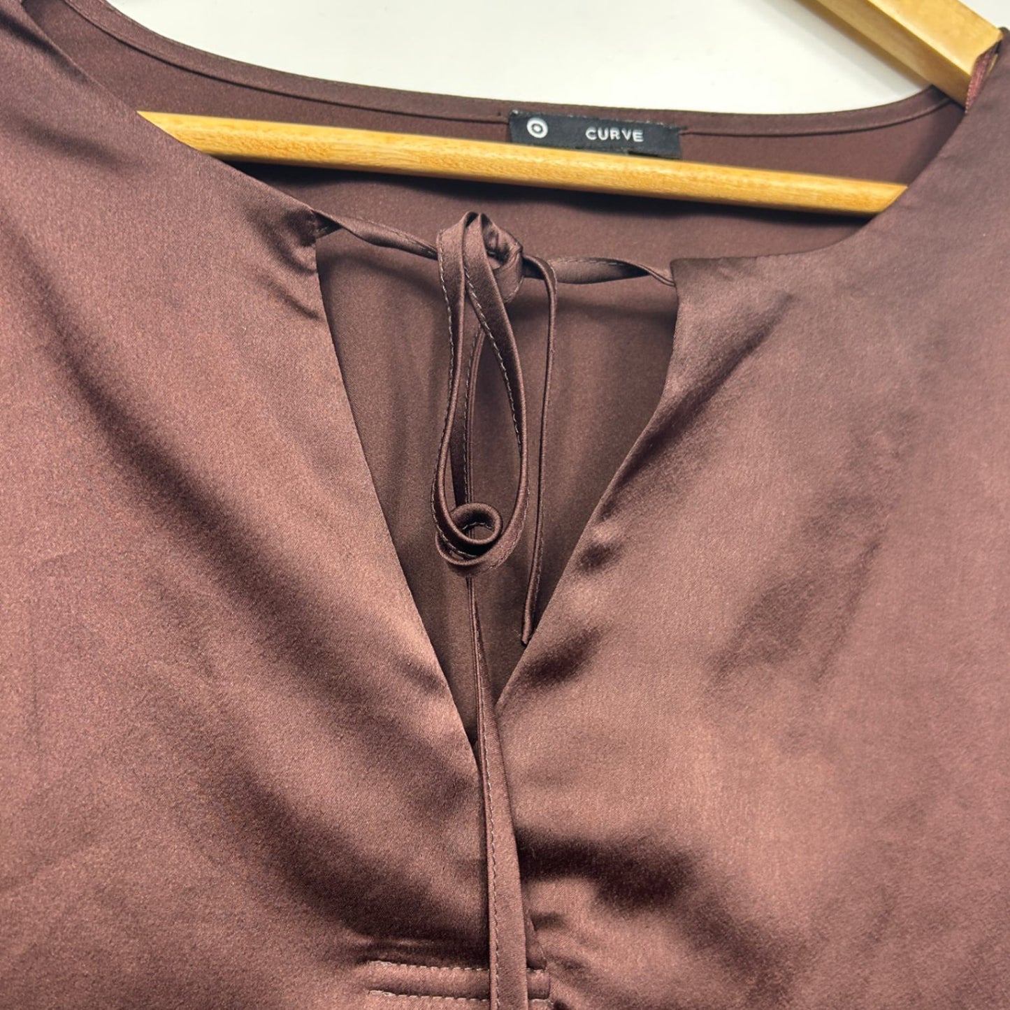 Target Brown Chocolate Long Sleeve V-Neck Satin Blouse Size 26