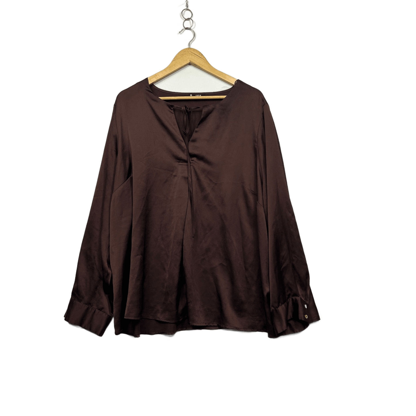 Target Brown Chocolate Long Sleeve V-Neck Satin Blouse Size 26