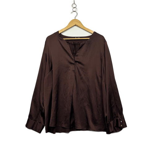 Target Brown Chocolate Long Sleeve V-Neck Satin Blouse Size 26