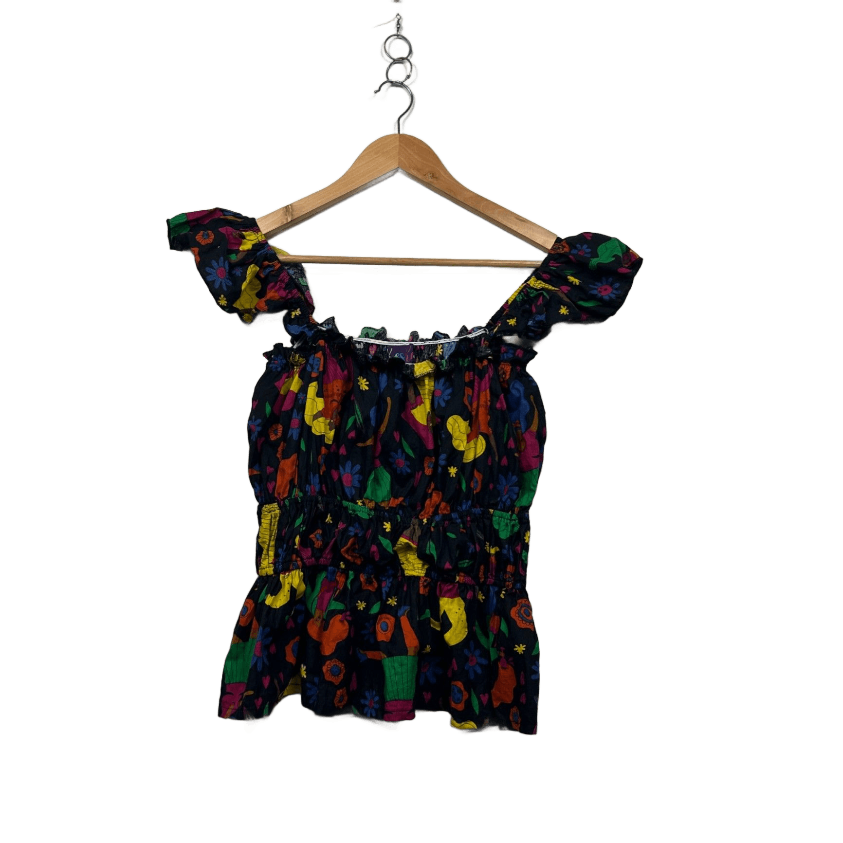 Keshet Cotton Sleeveless Ruffle Boho Blouse Top Size L/XL Stretch