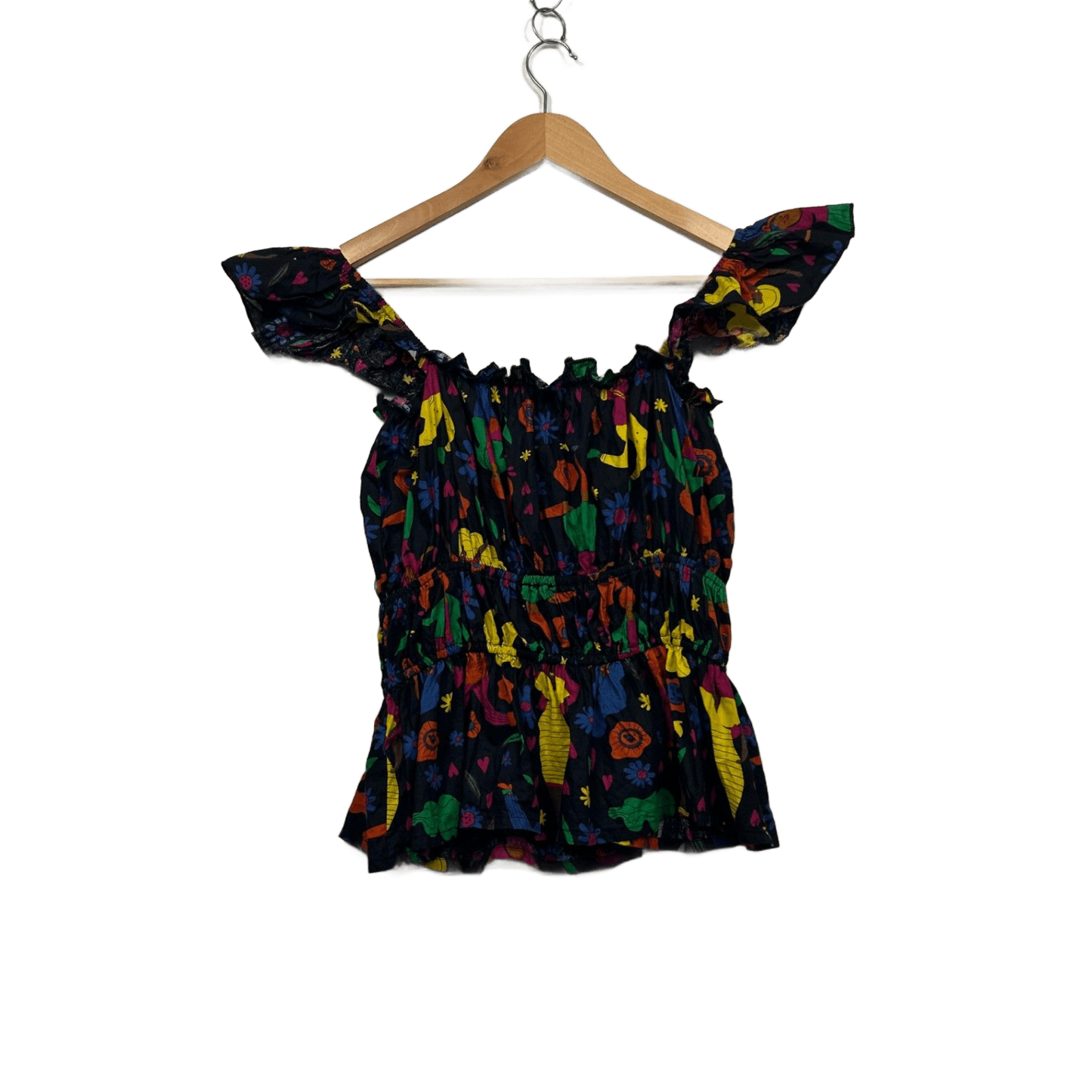Keshet Cotton Sleeveless Ruffle Boho Blouse Top Size L/XL Stretch
