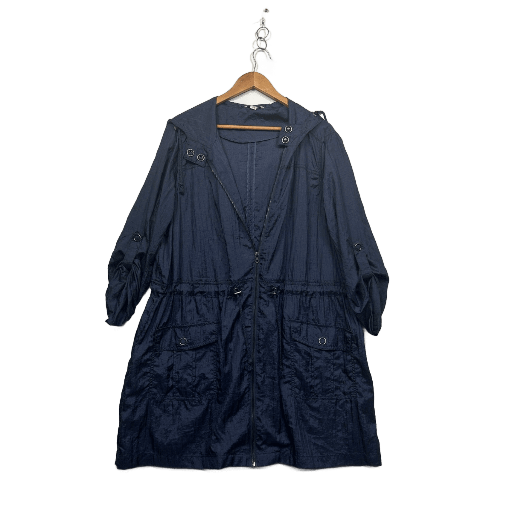 Avella Navy Hooded Drawstring Waist Parka Jacket Windbreaker Size 20