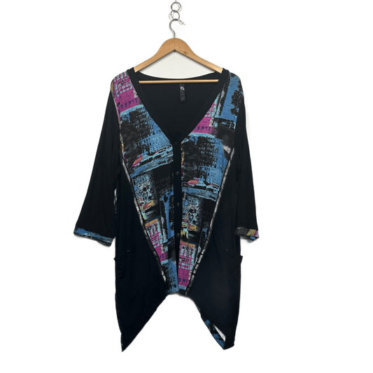 Taking Shape Black Multicoloured Asymmetric Hem Tunic Top Size 16 Plus Small
