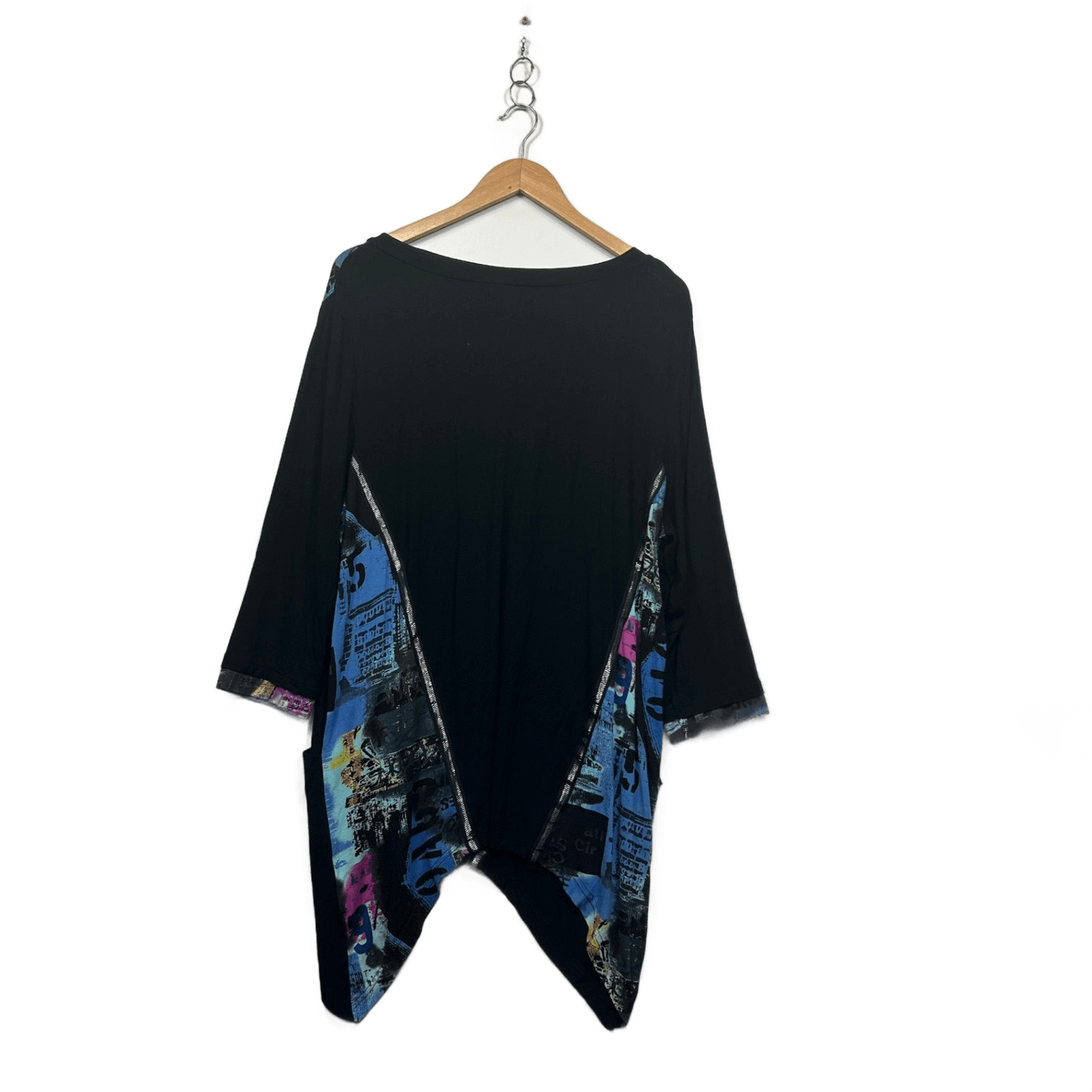 Taking Shape Black Multicoloured Asymmetric Hem Tunic Top Size 16 Plus Small