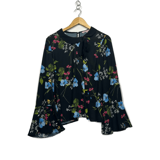 Review Black Floral Bell Sleeve Top Blouse Size 16