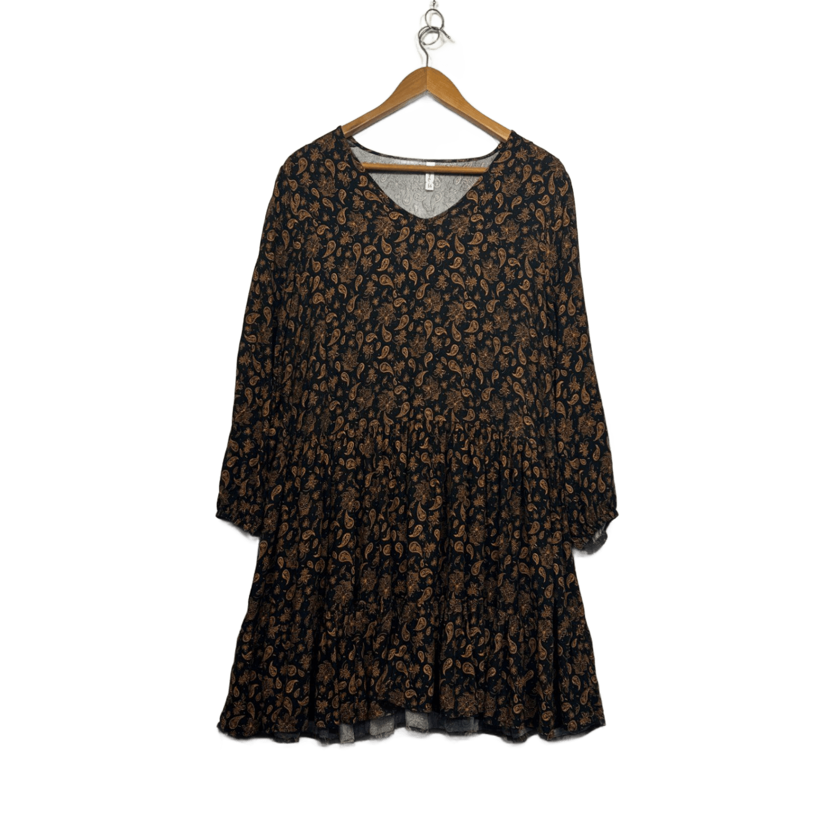 &Me Womens Black Viscose Long Sleeve Paisley Print Smock Dress Size 14