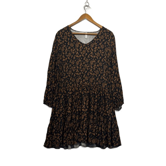 &Me Womens Black Viscose Long Sleeve Paisley Print Smock Dress Size 14