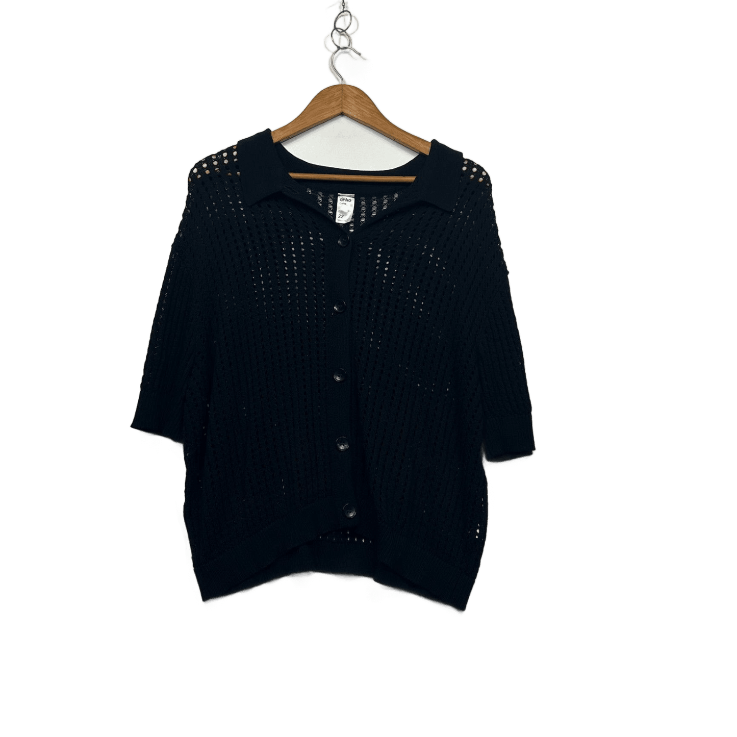 Anko Black Sheer 3/4 Sleeve Knit Top Cardigan Size 22
