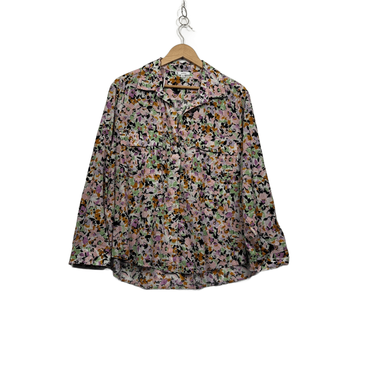 Target Floral Multicoloured Long Sleeve Button Up Cotton Shirt Blouse Size 16