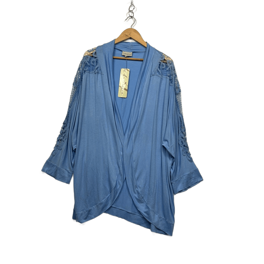 New Autograph Blue Viscose Blend Open Front Crochet Trim Kimono Cardigan Size 22