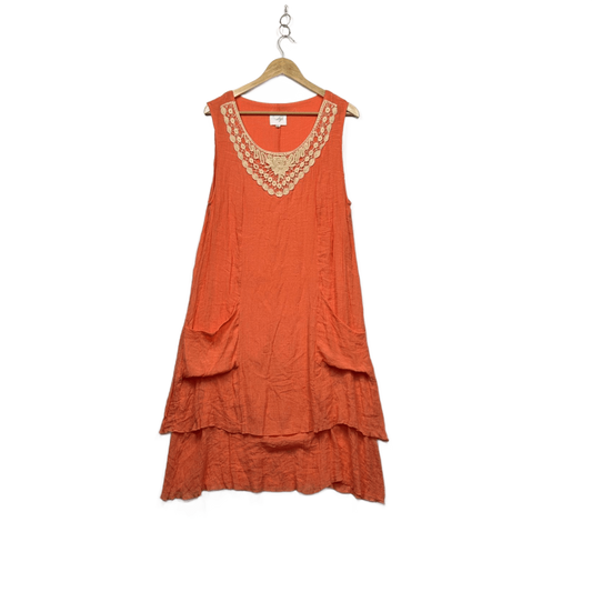 M.Style Orange Cotton Sleeveless Layered Crochet Boho Dress Size 18