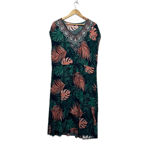 Millers Floral Leaf Print Multicoloured Dress Size 20 Waist Tie Midi Length Casual Viscose