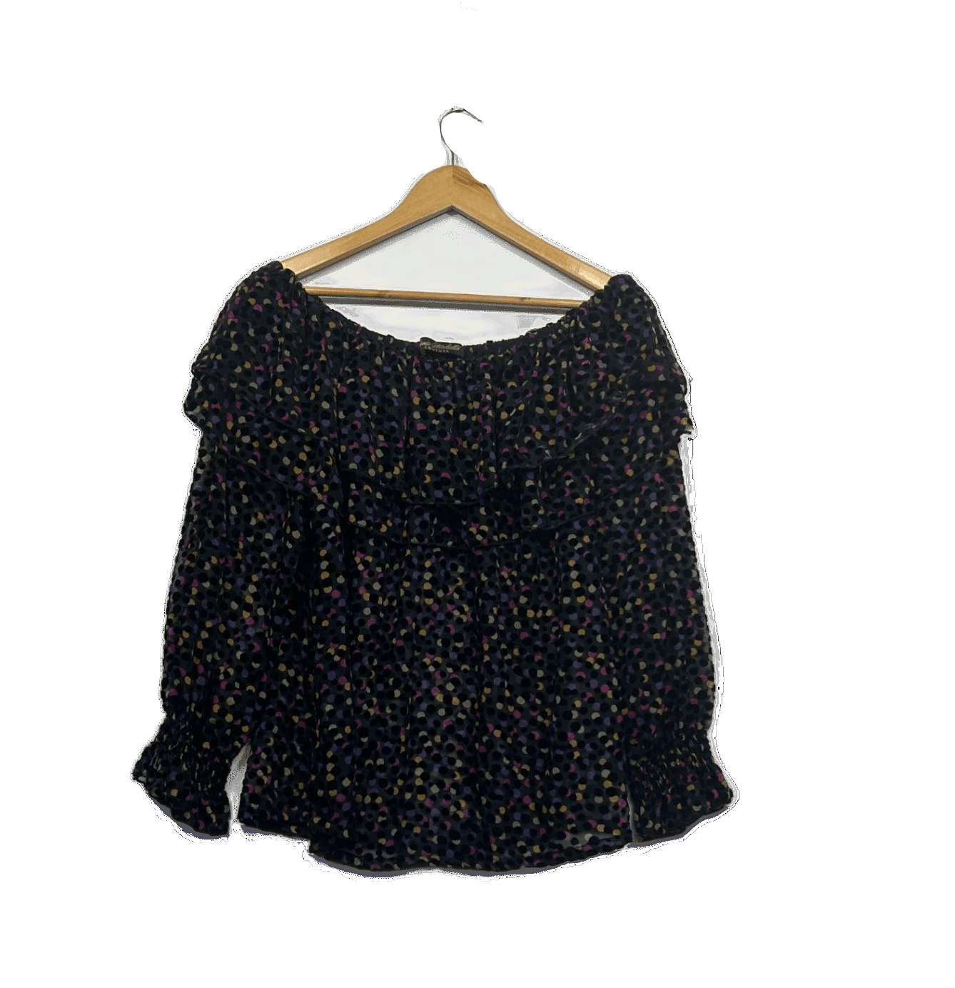 Sonia Stradiotto Couture Velvet Dot Off The Shoulder Ruffle Sheer Top Size 16