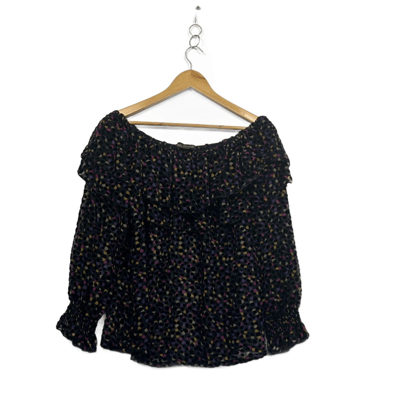 Sonia Stradiotto Couture Velvet Dot Off The Shoulder Ruffle Top Blouse Size 16