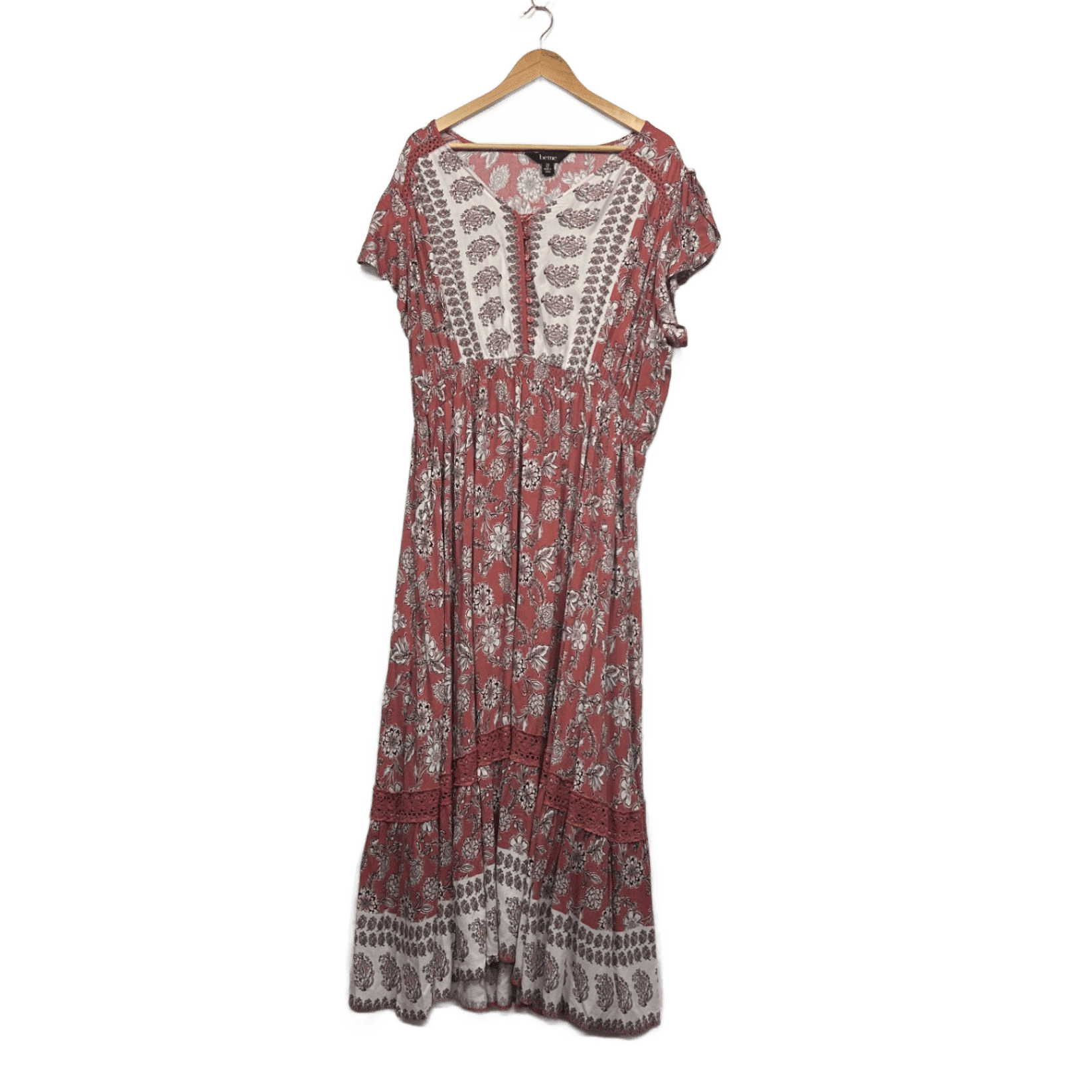 Beme Boho Maxi Dress Size 20 Viscose Pockets Short Sleeve