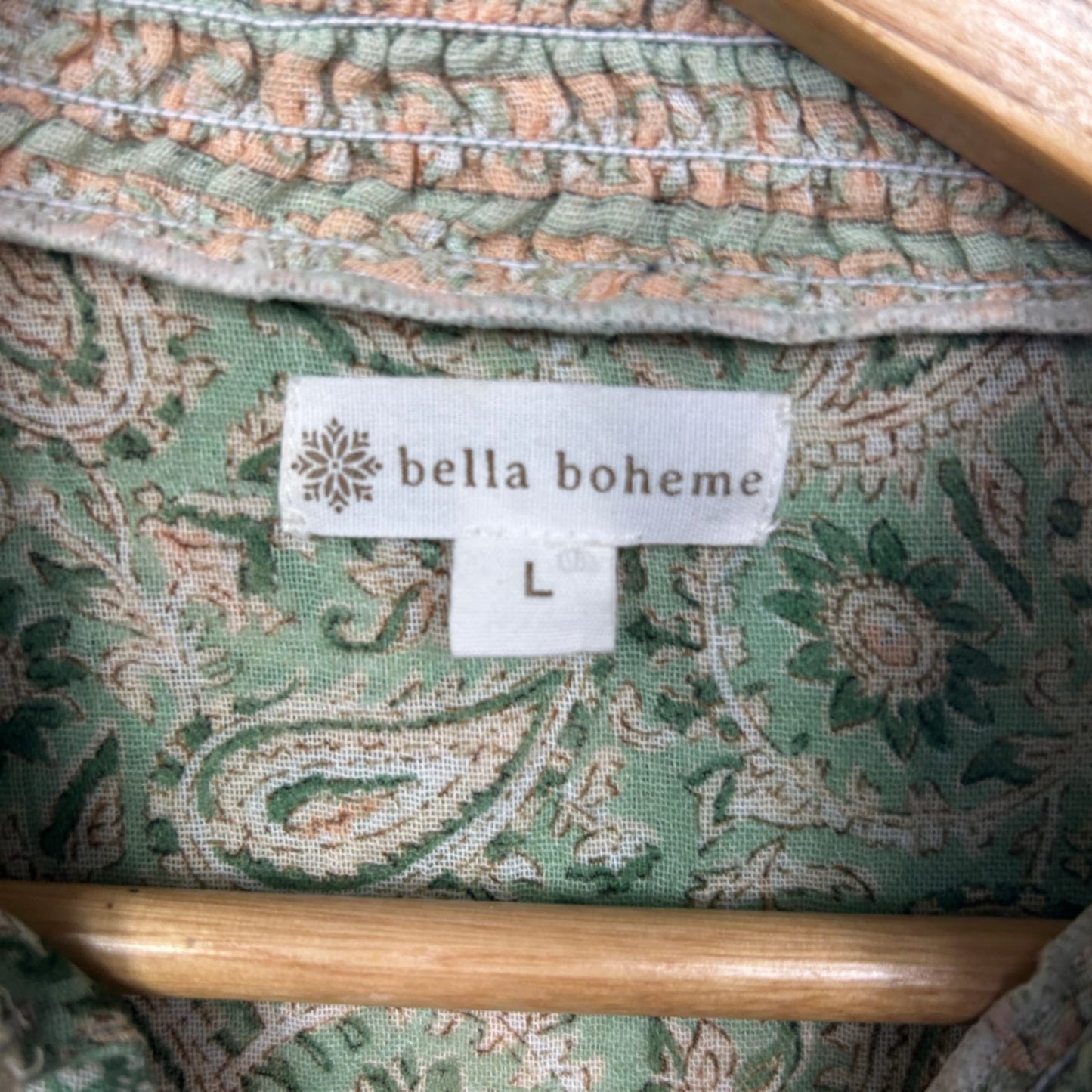 Bella Boheme Boho Top Size Large Long Sleeve Paisley Print