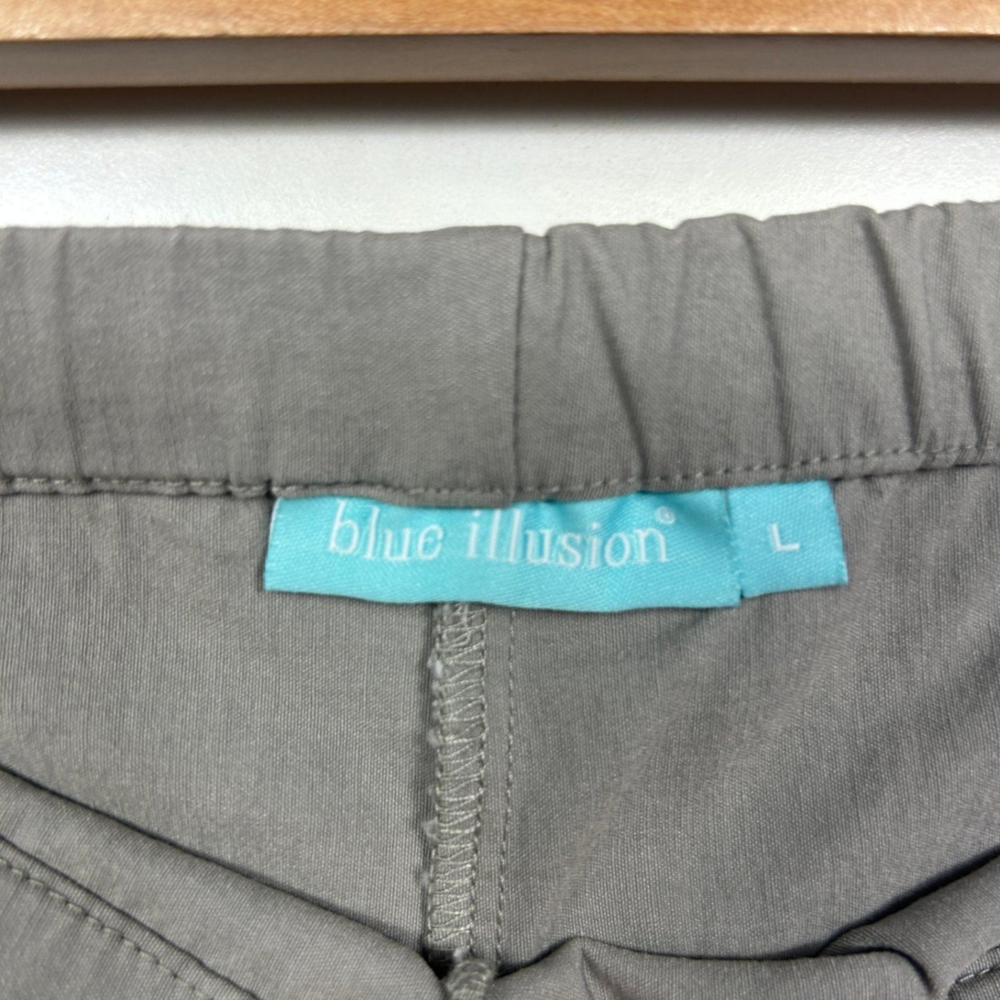 Blue Illusion Grey Viscose Blend Pull On Pants Elastic Waist Size Large 14 16
