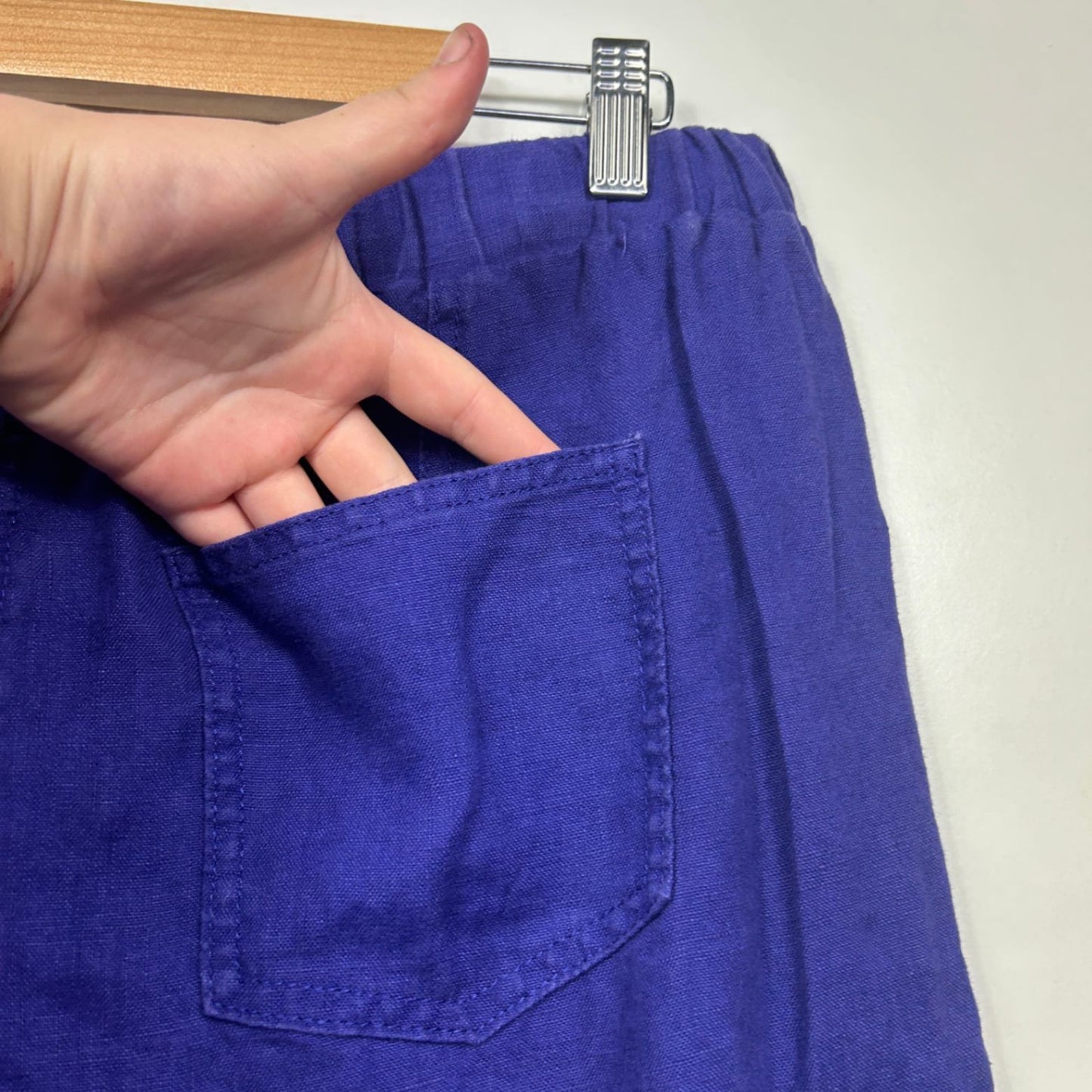 M&S Collection Purple Wide Leg Linen-Blend Trousers Pants Size 14