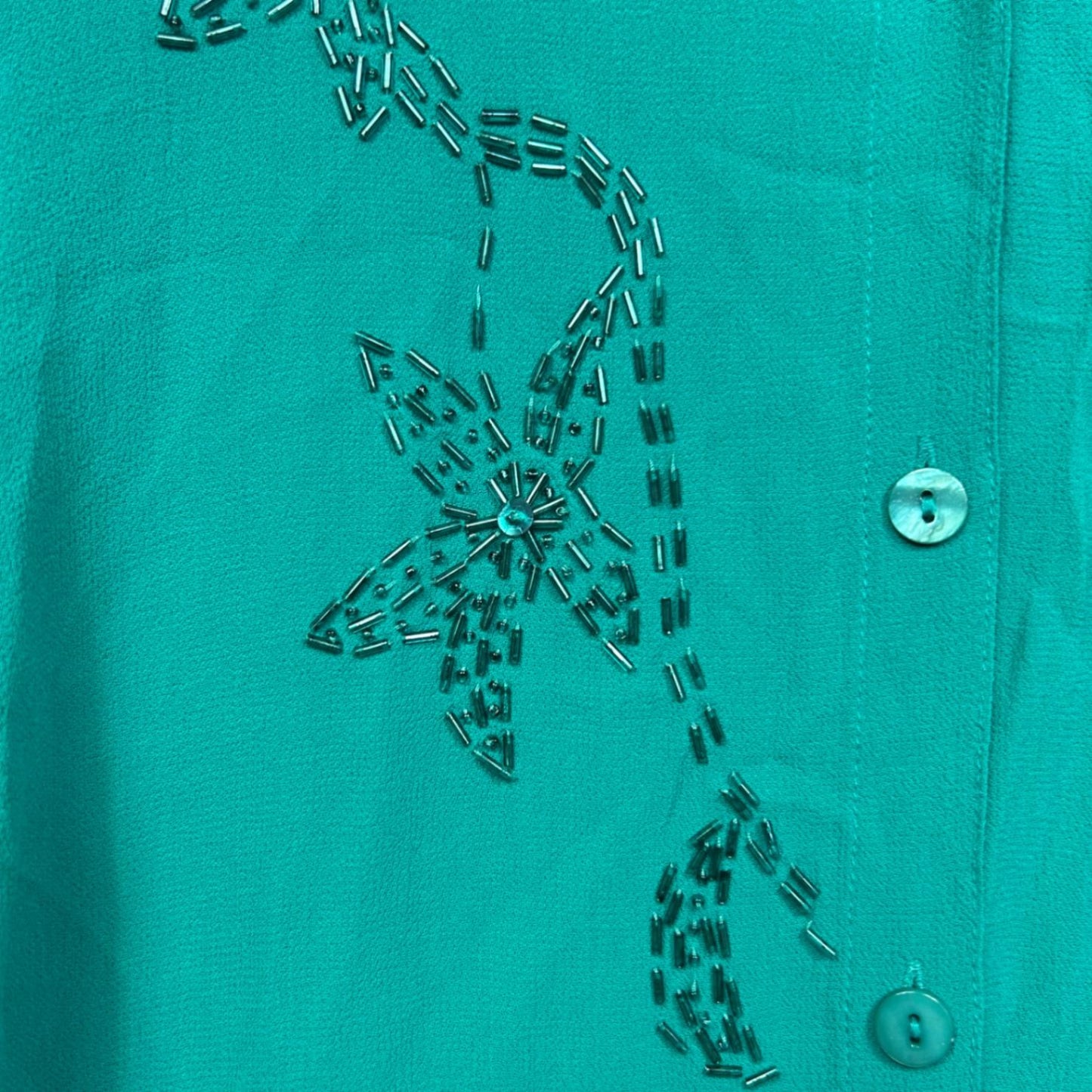 Susan Blake Button Up Green Long Sleeve Collared Beaded Shirt Blouse Size 20