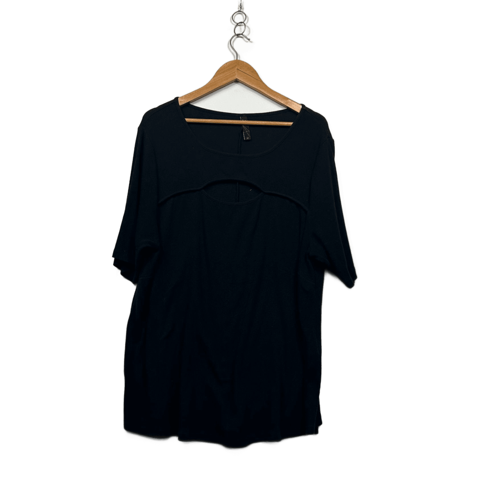 Taking Shape Women's Black Short Sleeve Cut Out Ribbed Basic Top Size 22