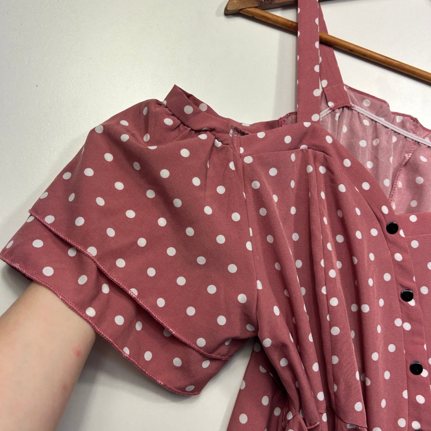 SHEIN Curve Pink Short Sleeve Off Shoulder Polka Dots Size 2XL 16 18