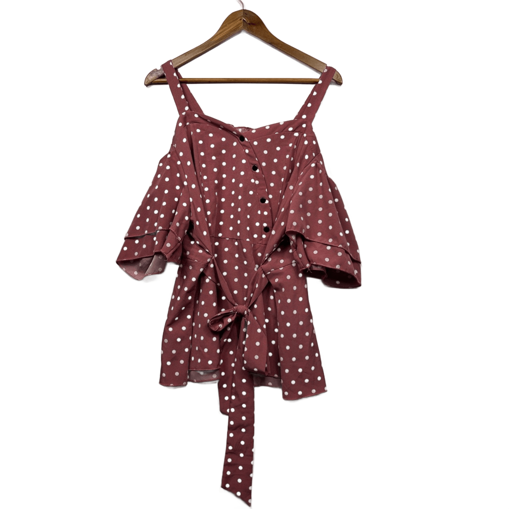 SHEIN Curve Pink Short Sleeve Off Shoulder Polka Dots Size 2XL 16 18