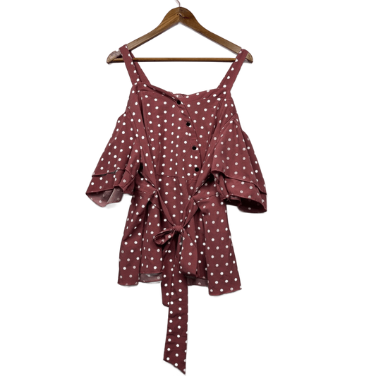 SHEIN Curve Pink Short Sleeve Off Shoulder Polka Dots Size 2XL 16 18