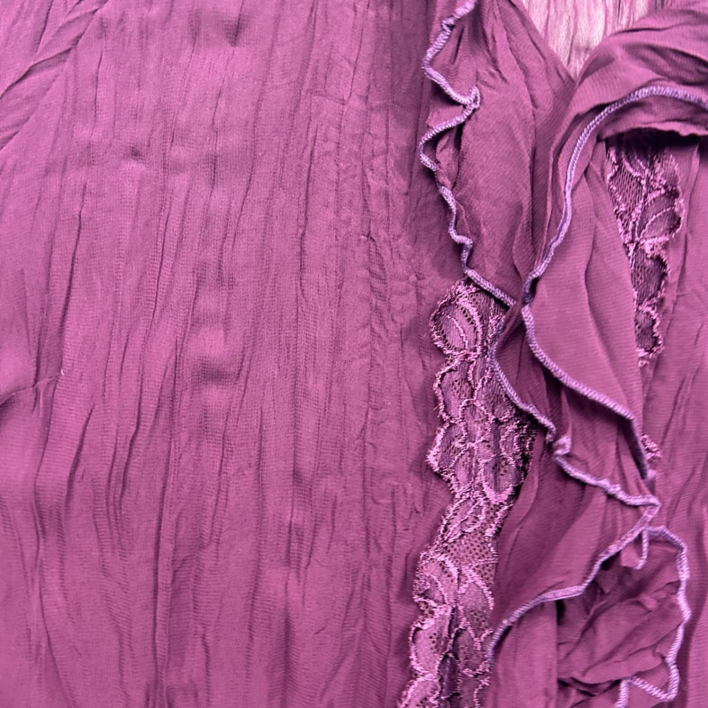 WOMAN Purple Long Sleeve Collared Crinkle Ruffle Top Blouse Size 22 Lace Trim