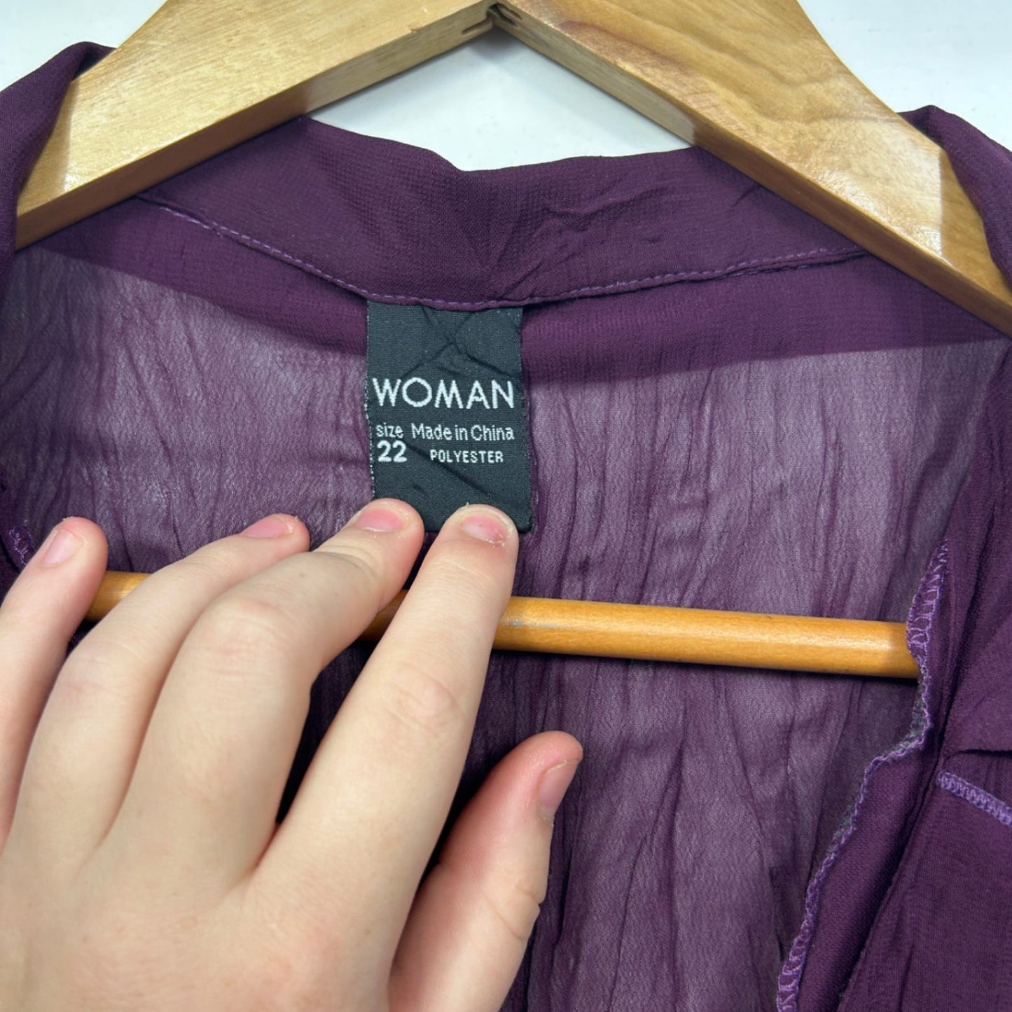 WOMAN Purple Long Sleeve Collared Crinkle Ruffle Top Blouse Size 22 Lace Trim