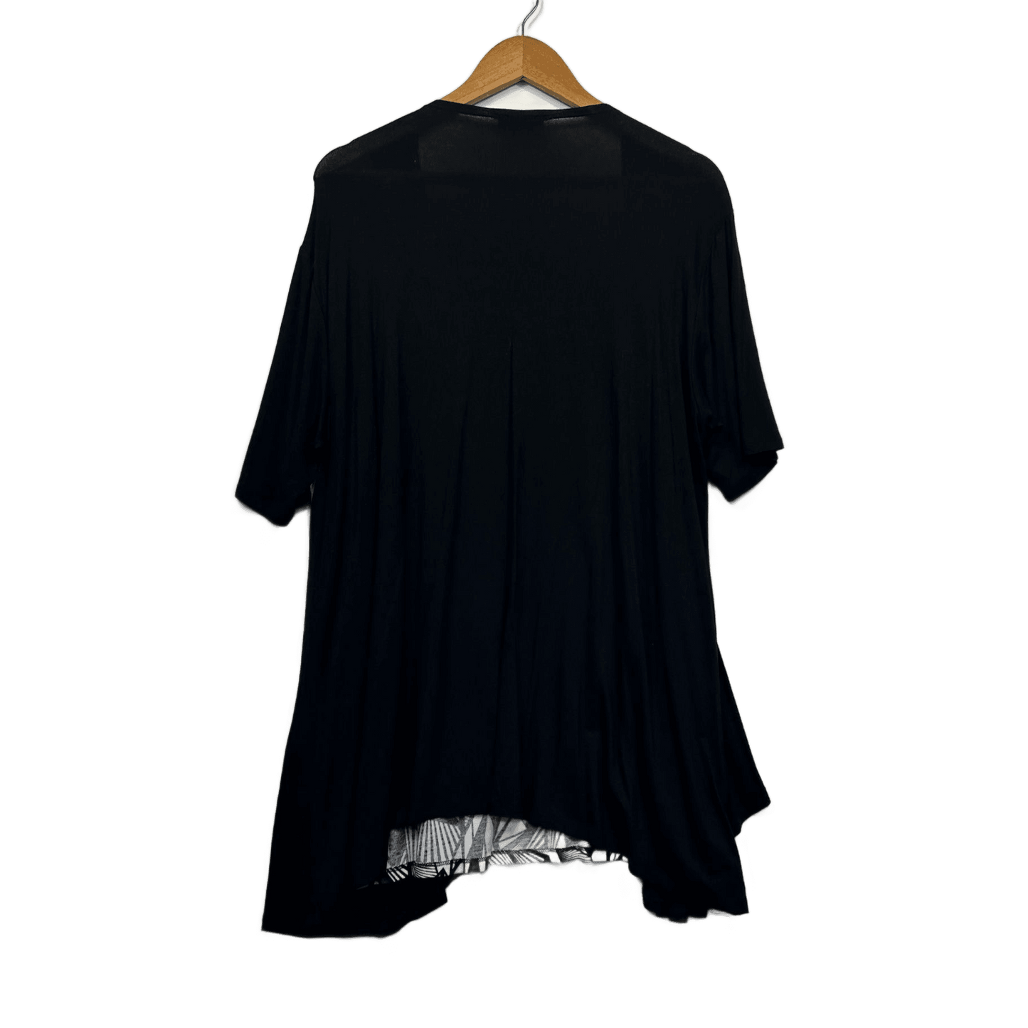 MODA Women's Black Short Sleeve Open Front Overlay Tunic Top Size 16