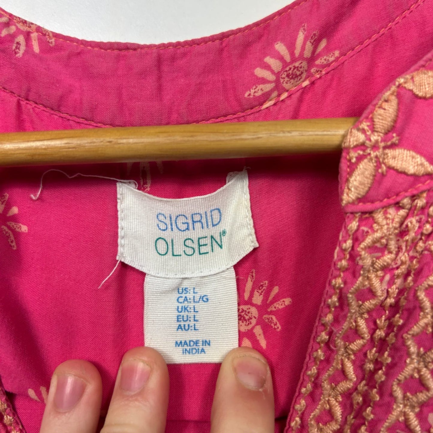 Sigrid Olsen Pink Orange Sleeveless Embroidered Boho Top Size 14