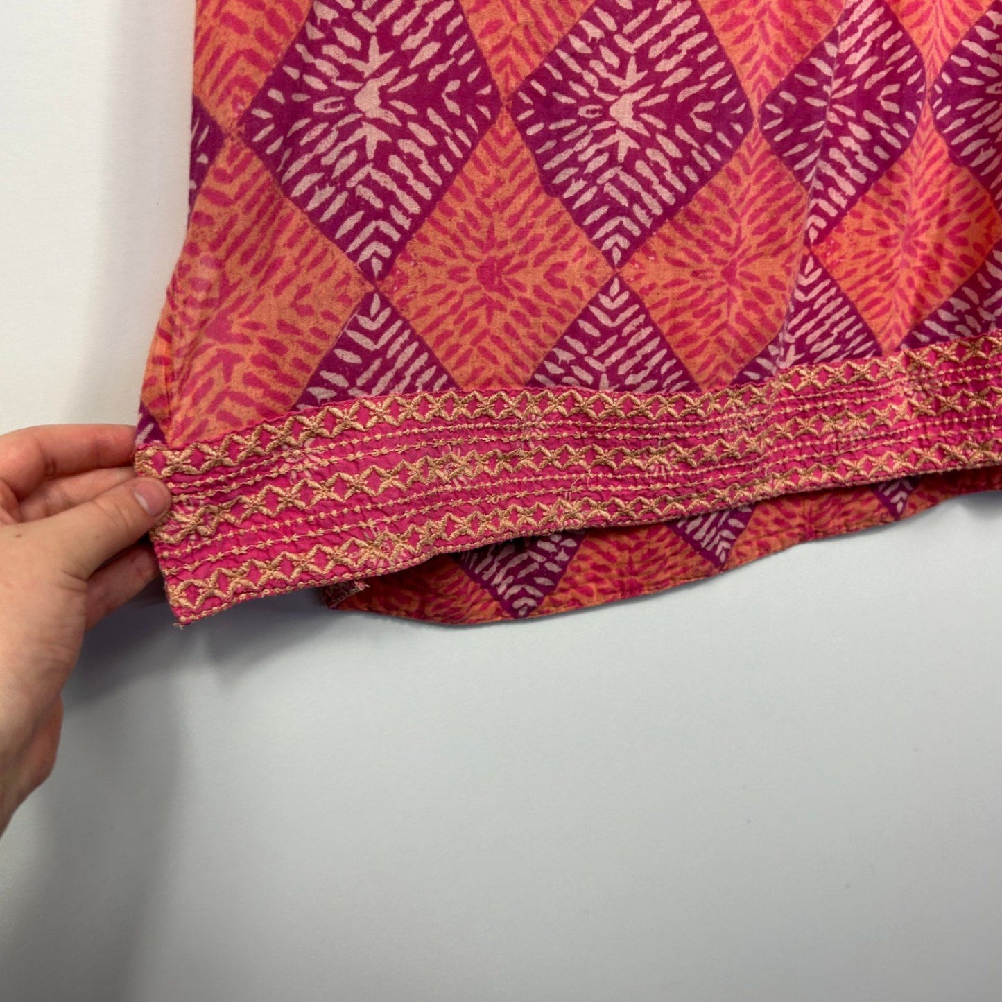 Sigrid Olsen Pink Orange Sleeveless Embroidered Boho Top Size 14