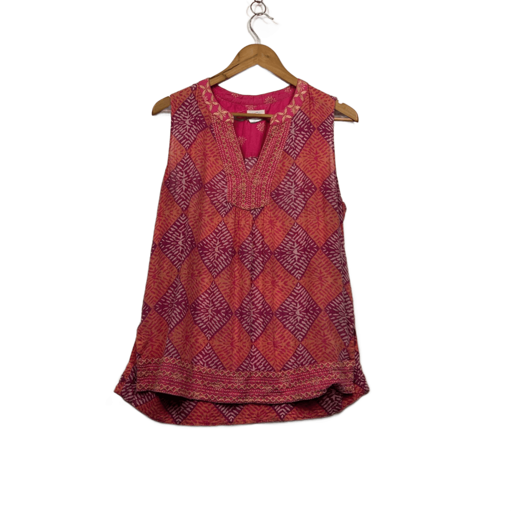 Sigrid Olsen Pink Orange Sleeveless Embroidered Boho Top Size 14