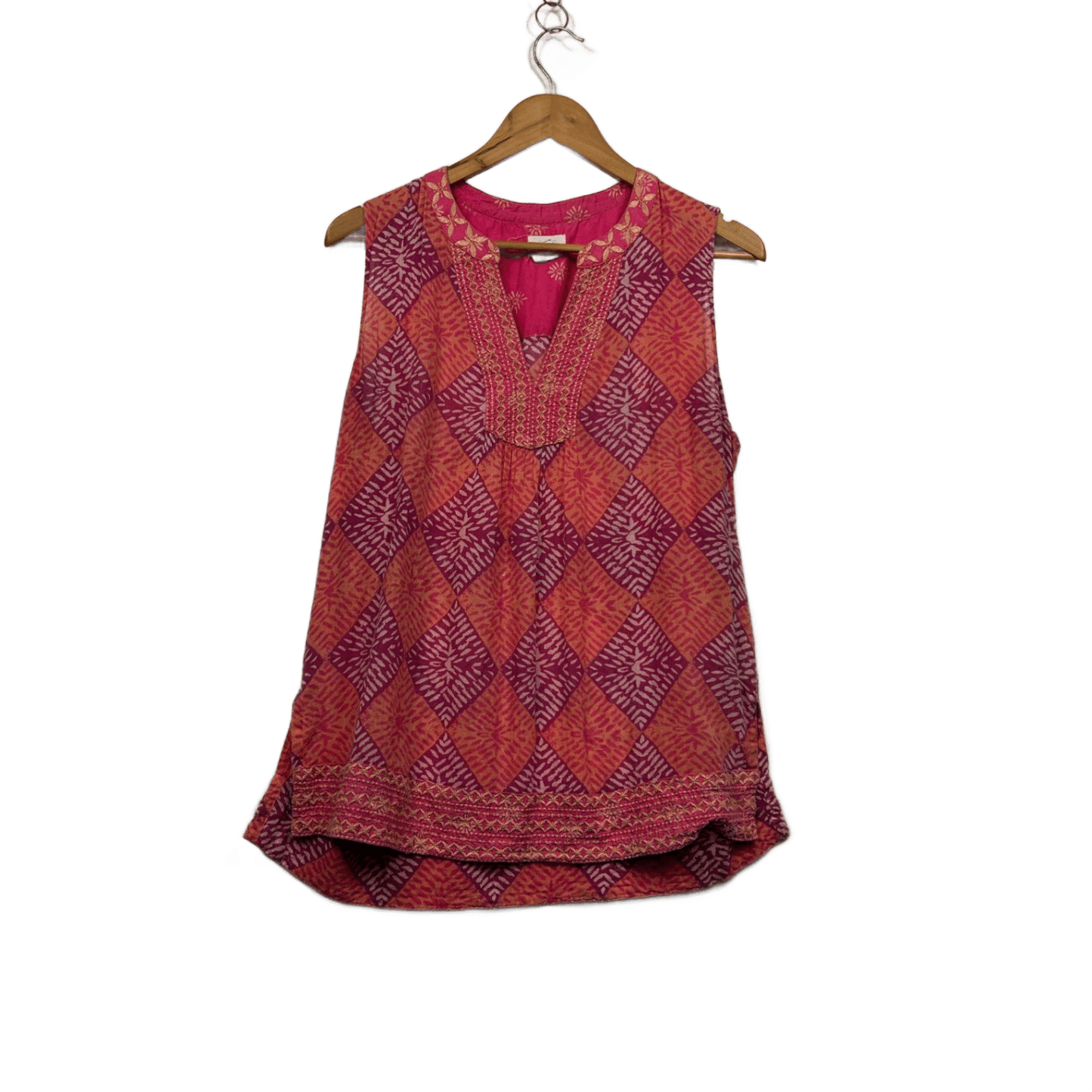 Sigrid Olsen Pink Orange Sleeveless Embroidered Boho Top Size 14